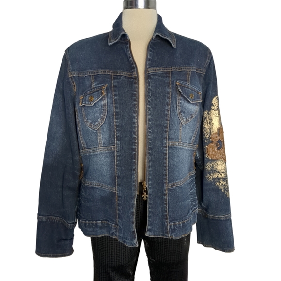 D G Dianna Fancy Blue Dennin Embellished Jacket Size M - Picture 5 of 13